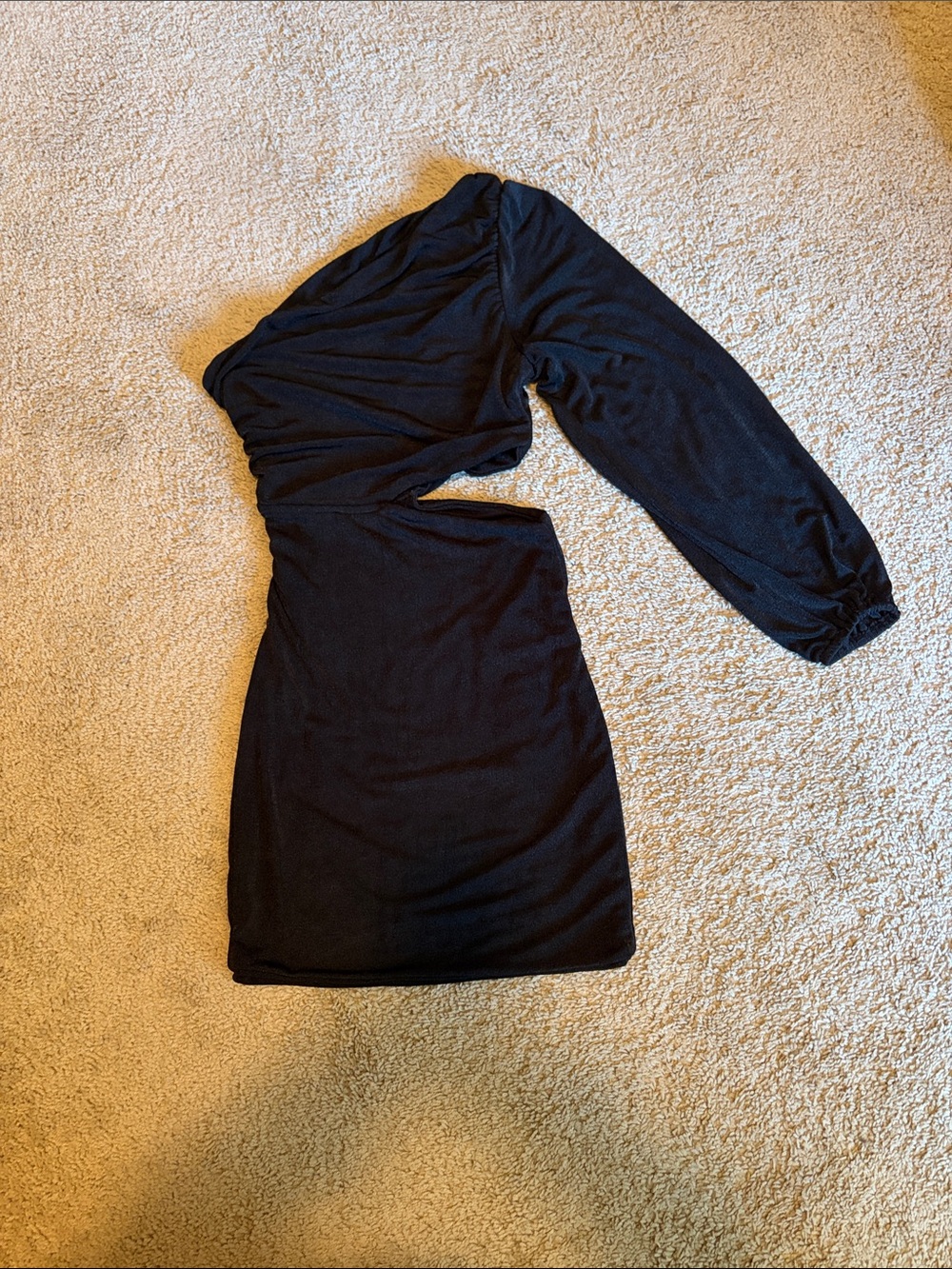 One-Shoulder Black Mini Dress with Long Sleeve